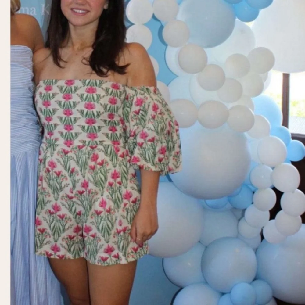 Espescia x Anthropologie off-shoulder floral-printed romper Pleated Front Spring - Picture 13 of 16